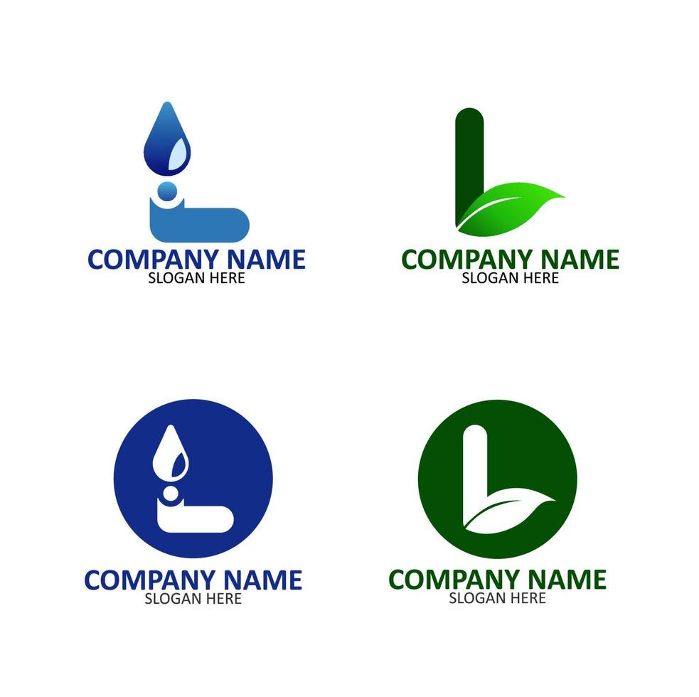 carta logotipo natureza moderna com cor verde e azul minimalis com a letra l vetor