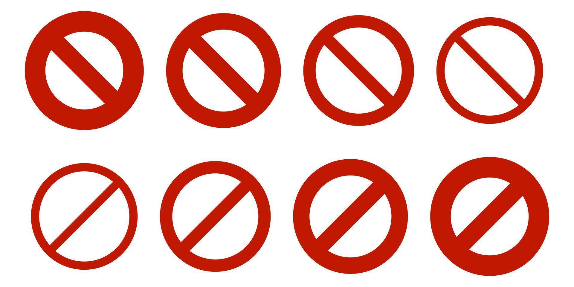 estritamente proibições e regulamentos sinais, Proibido placa ícone conjunto vetor ilustração.