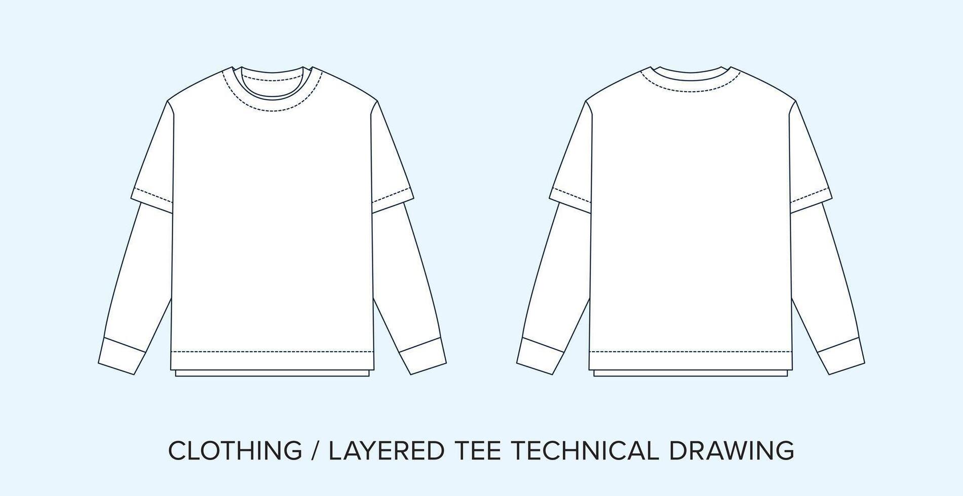 em camadas camiseta, técnico desenho, vestuário projeto para moda designers vetor
