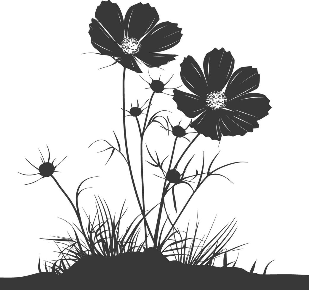 ai gerado silhueta cosmos flor dentro a terra Preto cor só vetor