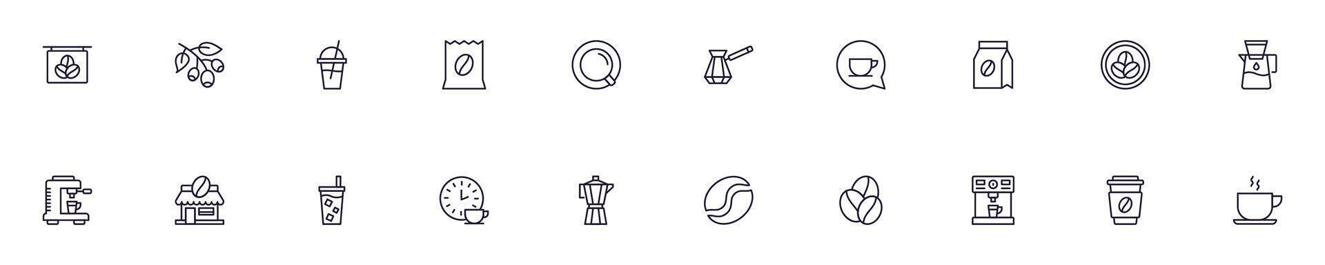 coleções do linha ícones do café. simples linear ilustração este perfeito para rede bandeiras, social redes, artigos, infográficos vetor