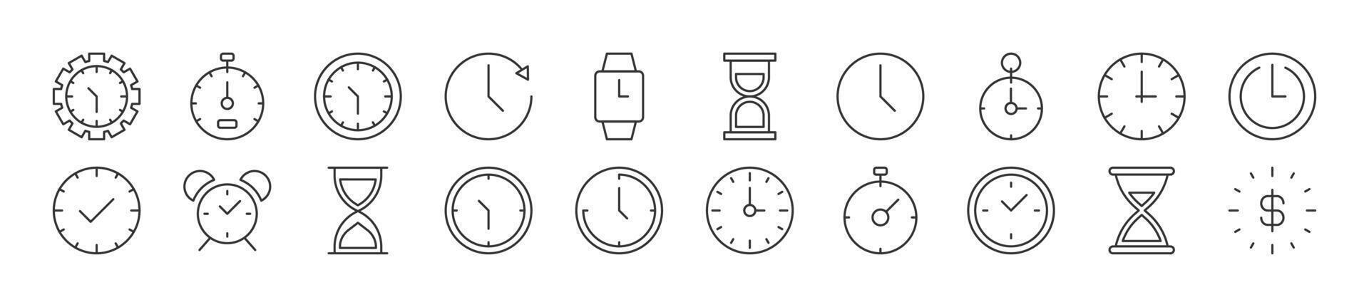 relógio Como Tempo linha ícones coleção. editável AVC. simples linear ilustração para rede sites, jornais, artigos livro vetor