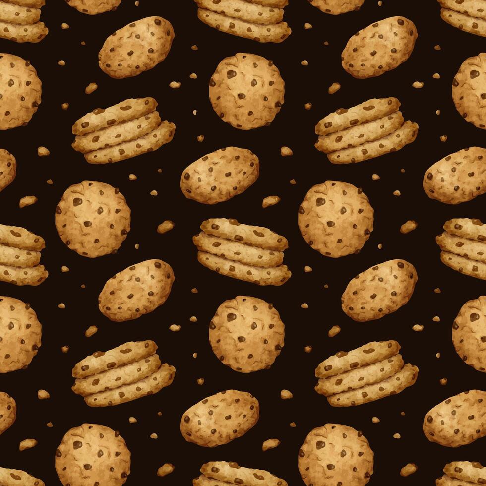 chocolate lasca biscoitos. aguarela mão desenhado desatado padronizar. fundo do tradicional americano caseiro biscoitos. impressão para Projeto do rótulos, embalagem do bens, cartões, para padaria, Padaria. vetor