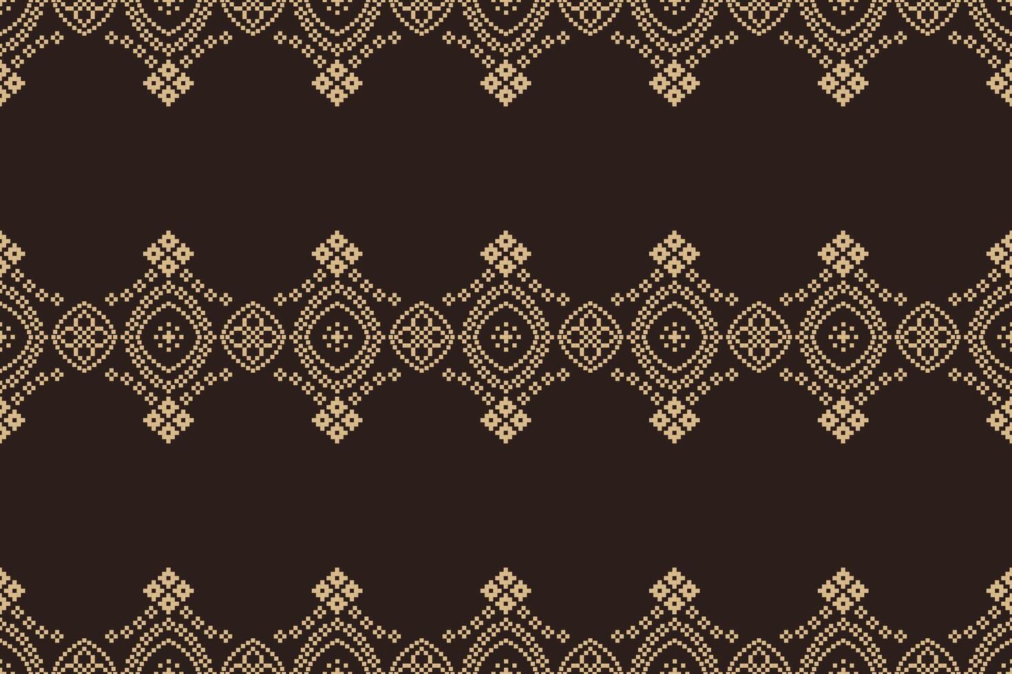 tradicional étnico motivos ikat geométrico tecido padronizar Cruz ponto.ikat bordado étnico oriental pixel Castanho fundo. resumo,vetor,ilustração. textura, lenço, decoração, papel de parede. vetor