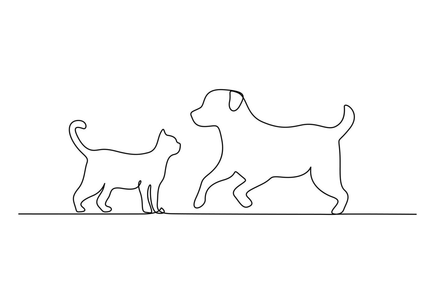 gato e cachorro contínuo 1 linha desenhando vetor ilustração