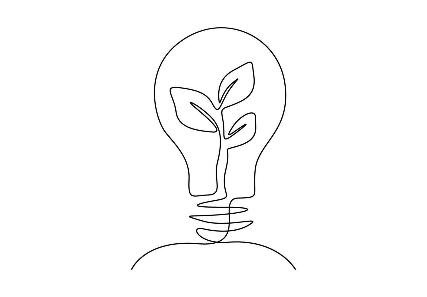 contínuo 1 linha desenhando do luz lâmpada e plantar. vetor ilustração