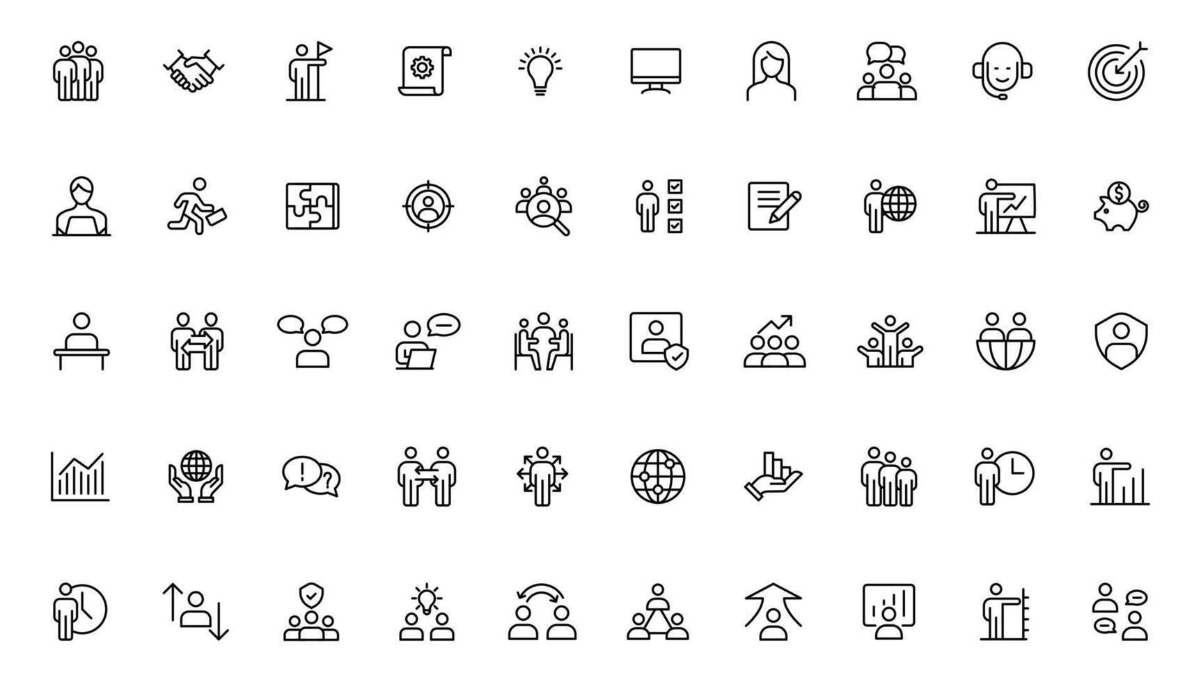 pessoas e trabalho em equipe linha ícones coleção. grande ícone conjunto dentro uma plano Projeto. fino esboço ícones pacote vetor