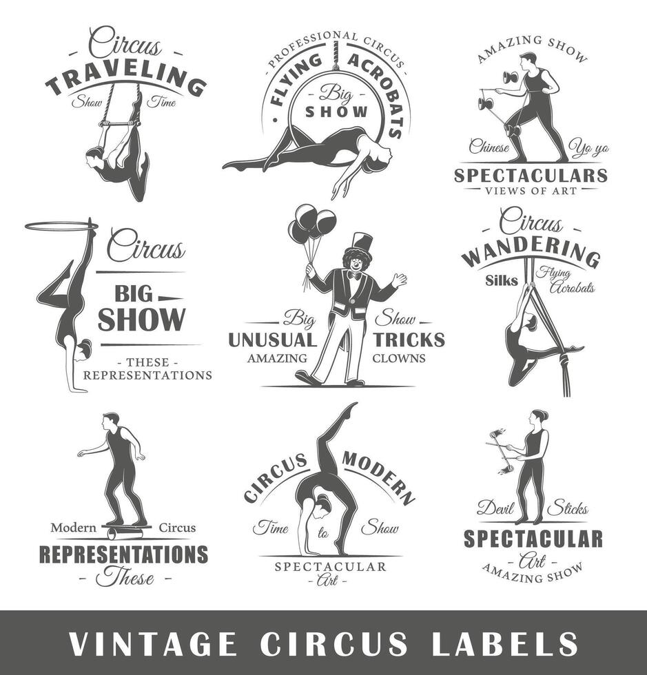 conjunto do vintage circo etiquetas vetor