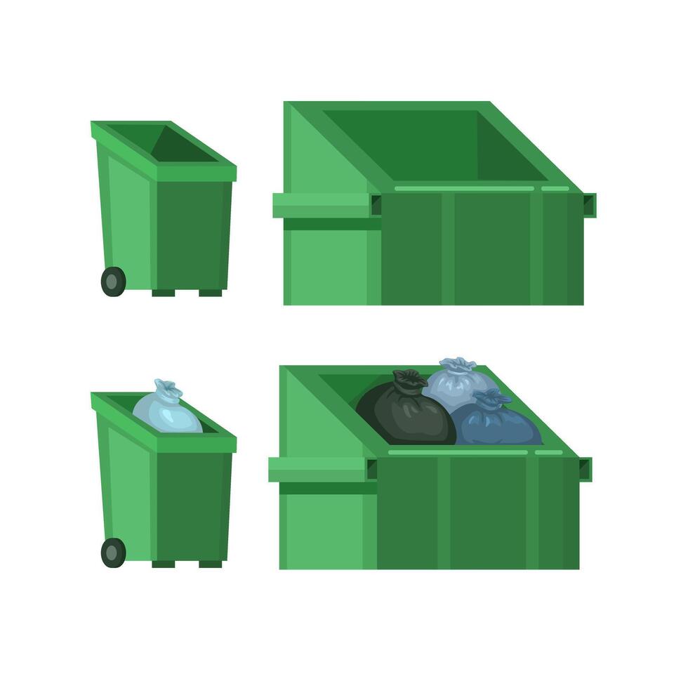Lixo caixa para lixo coleção conjunto plano estilo vetor