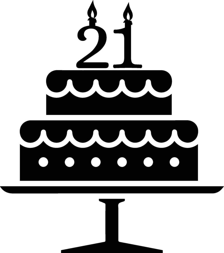 uma Preto e branco imagem do uma bolo com a número 21 em isto. vetor