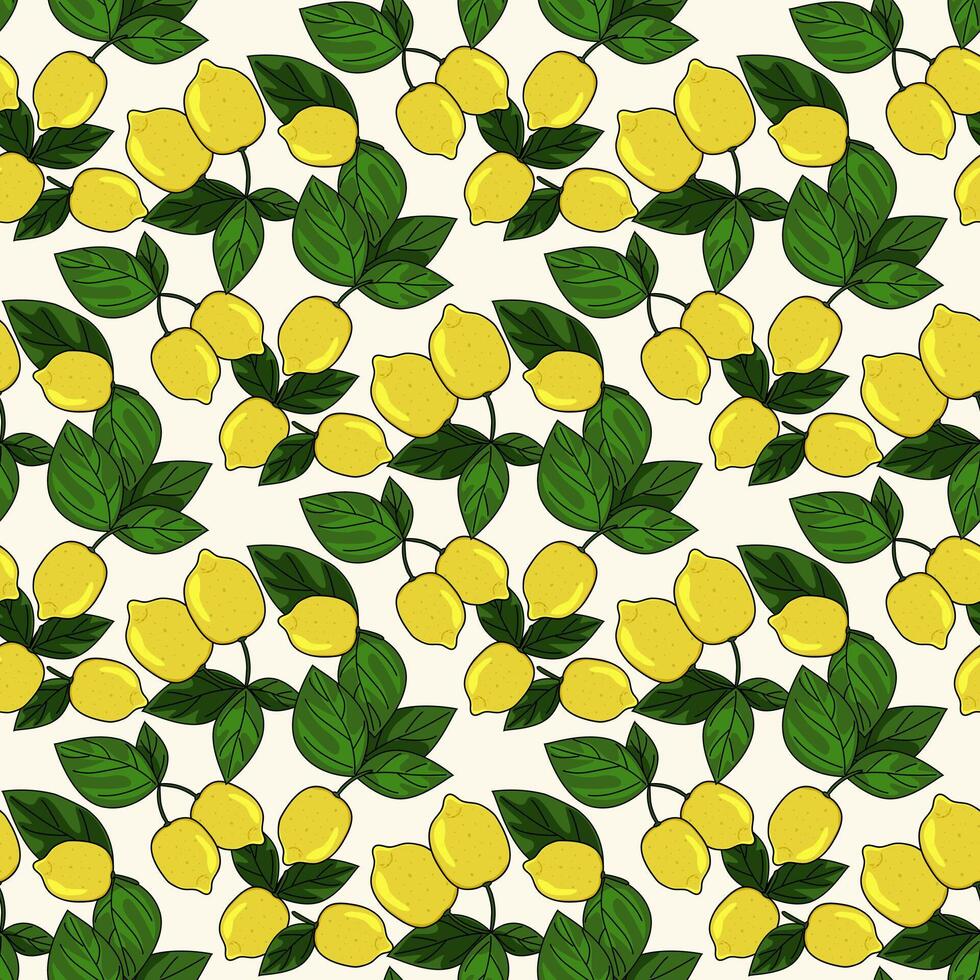 tropical desatado fundo com amarelo limões. mão desenhado frutado limonia recorrente fundo dentro rabisco estilo.design para impressão em tecidos, feriado e confeitaria embalagem, papel de parede, embrulho vetor