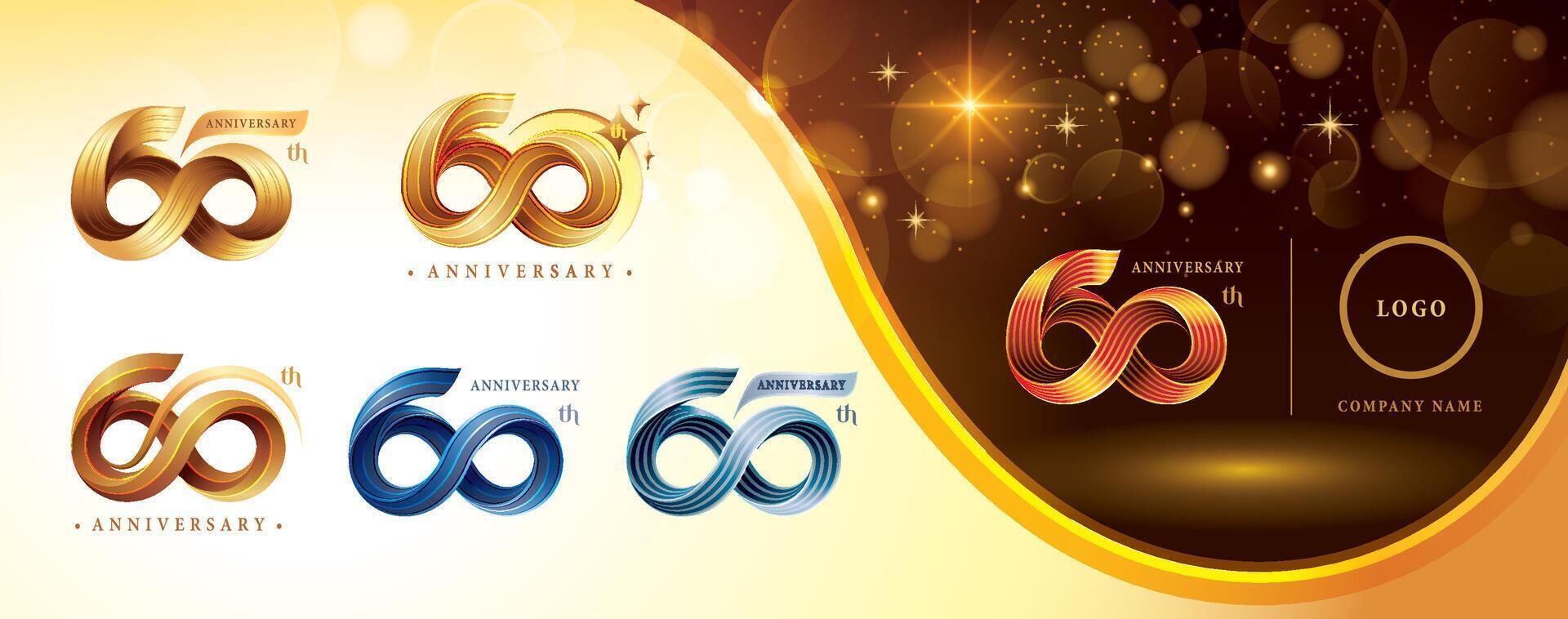 conjunto do 60 aniversário logótipo projeto, sessenta anos aniversário celebração logotipo vetor