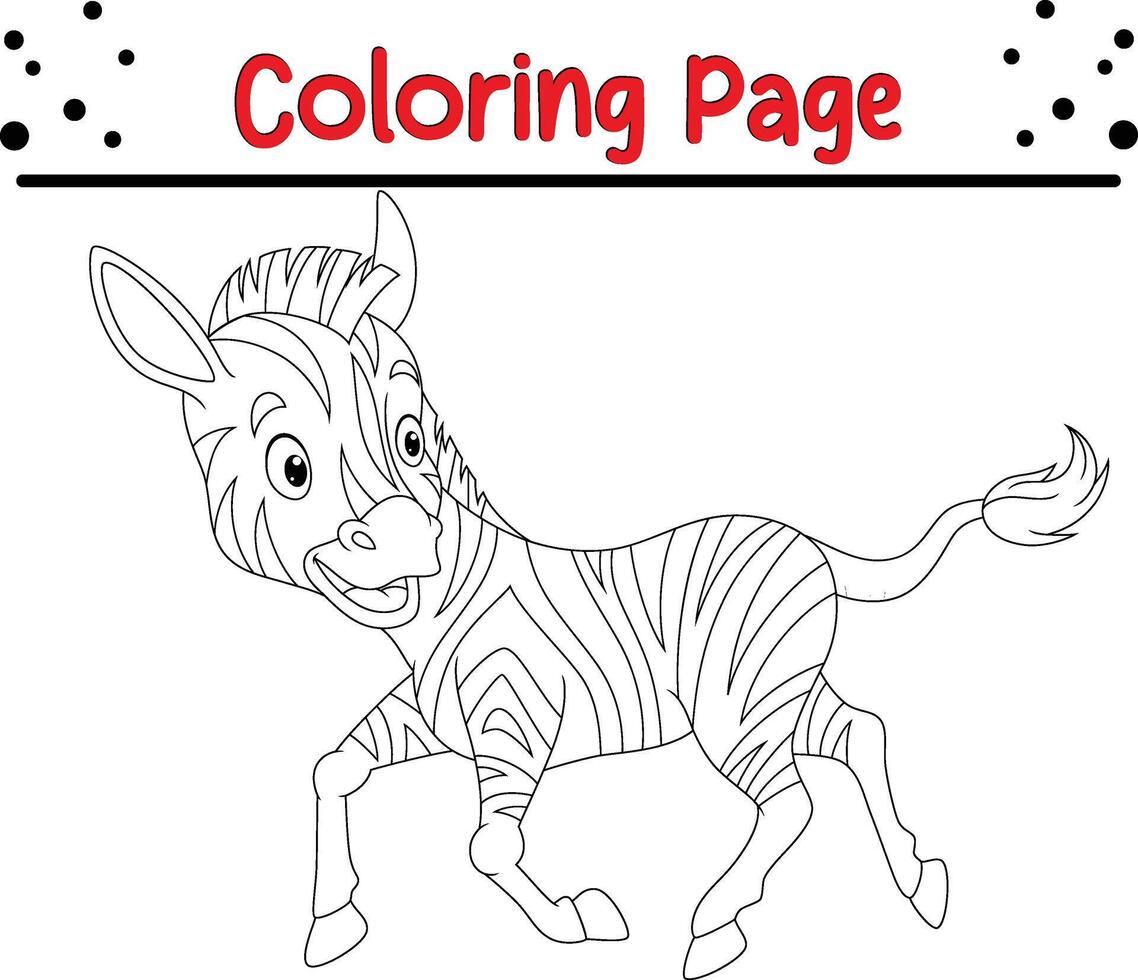 zebra coloração página. fofa animal coloração livro para crianças vetor