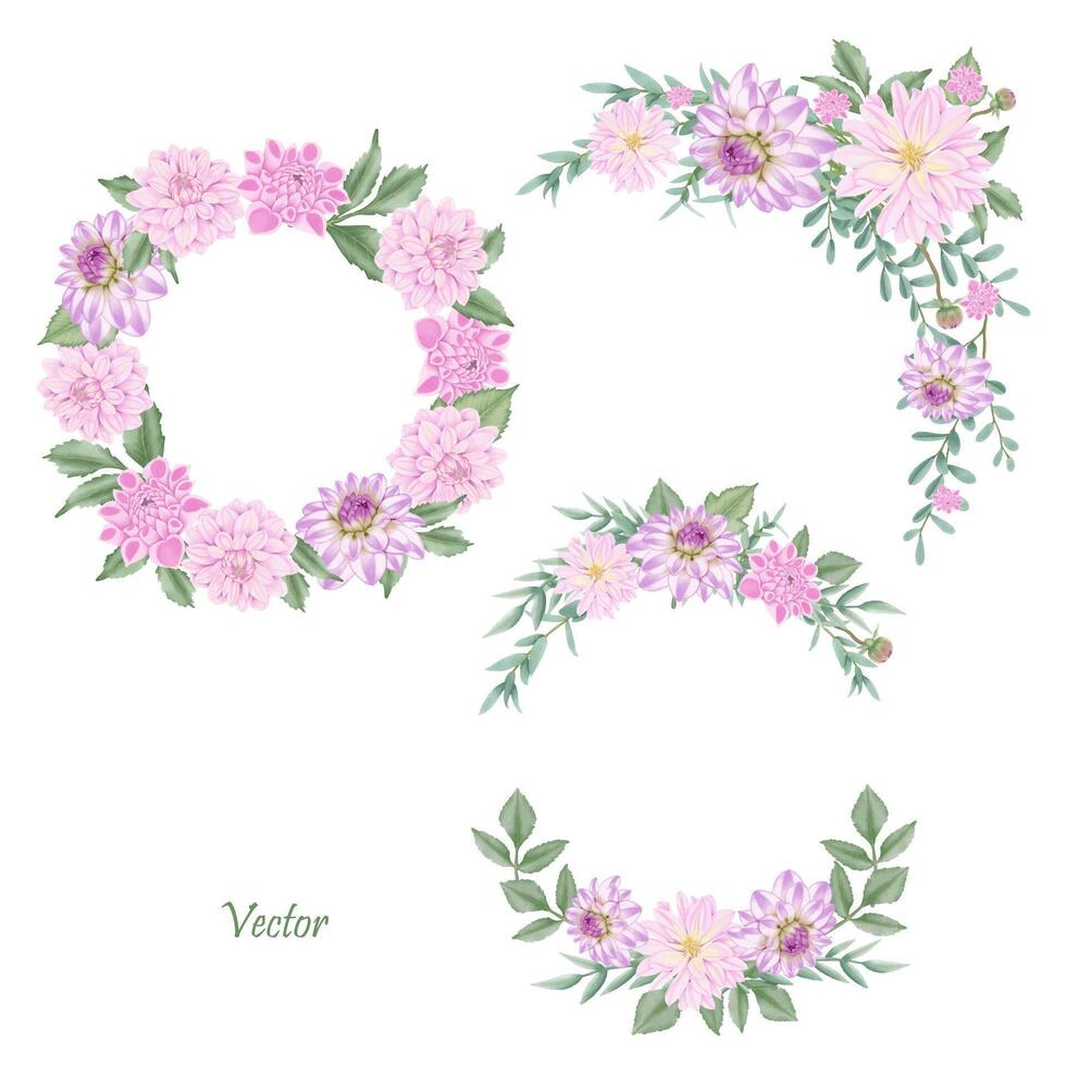 desenhado à mão Rosa dália floresce - verão flor ilustração vetor