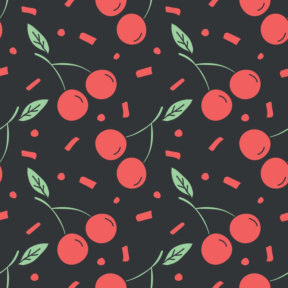 padrão de cereja sem costura. doodle vector com ícones de cereja vermelha. padrão de cereja vintage