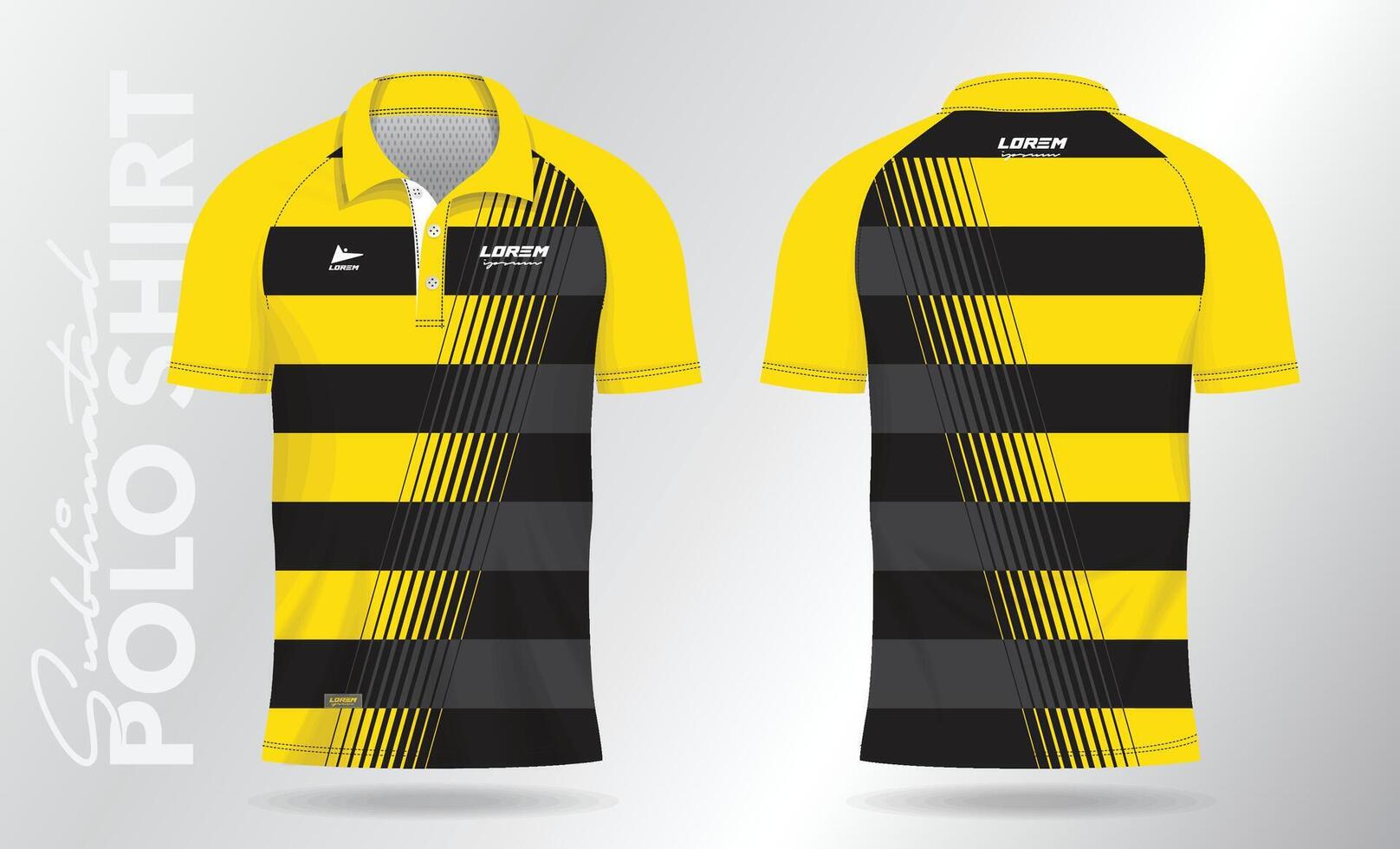 amarelo pólo camisa jérsei brincar modelo Projeto. esporte uniforme dentro frente visualizar, costas visualizar. vetor