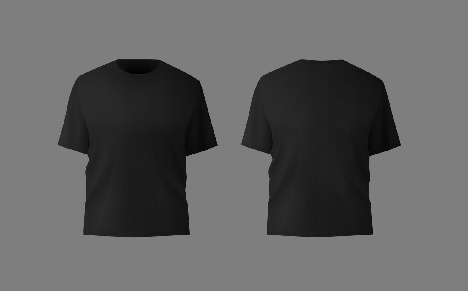 básico Preto masculino camiseta realista brincar. frente e costas visualizar. em branco têxtil impressão modelo para moda roupas. vetor