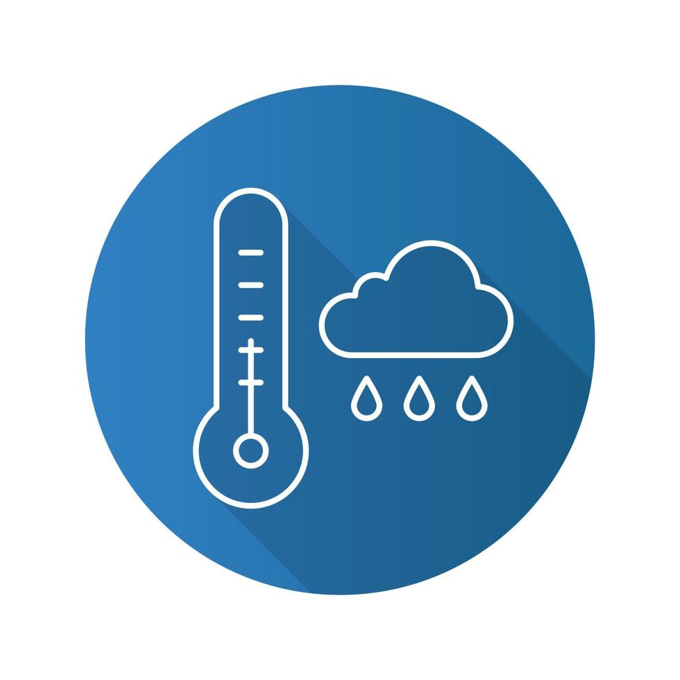 ícone de sombra longa plana linear de clima de outono. termômetro e nuvem chuvosa. símbolo de contorno de vetor