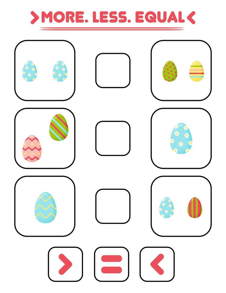 comparar a número do ovos. escrever a placa Mais , menos, igual. ensino crianças. Educação para Jardim da infância vetor