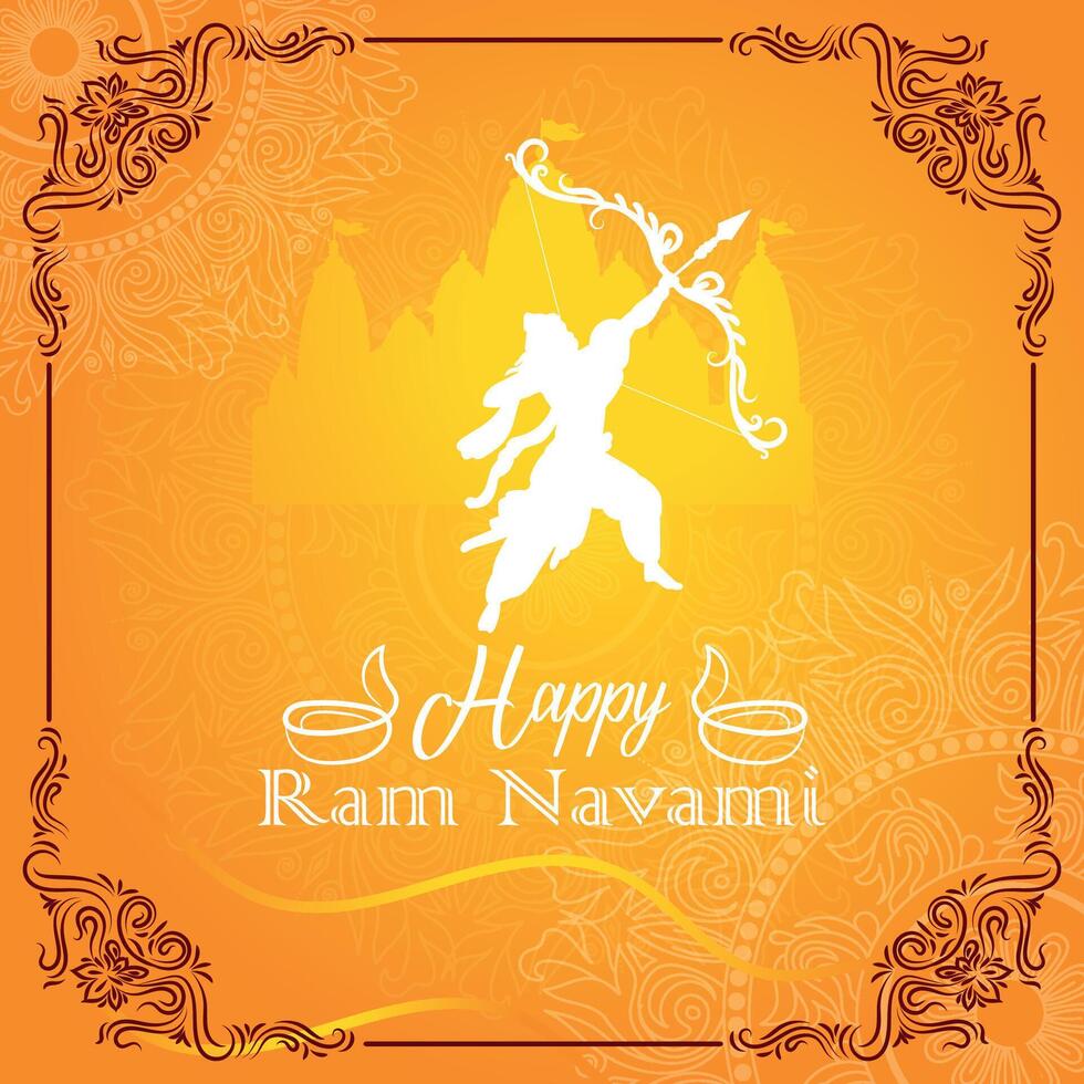 feliz RAM navami cultural bandeira hindu festival vertical postar desejos celebração cartão RAM navami celebração fundo e amarelo fundo indiano hinduísmo festival social meios de comunicação bandeira vetor