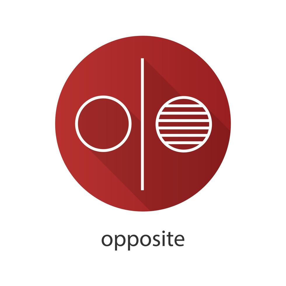 ícone de sombra longa plana linear do símbolo oposto. oponentes abstraem metáfora. divisão. símbolo de contorno de vetor