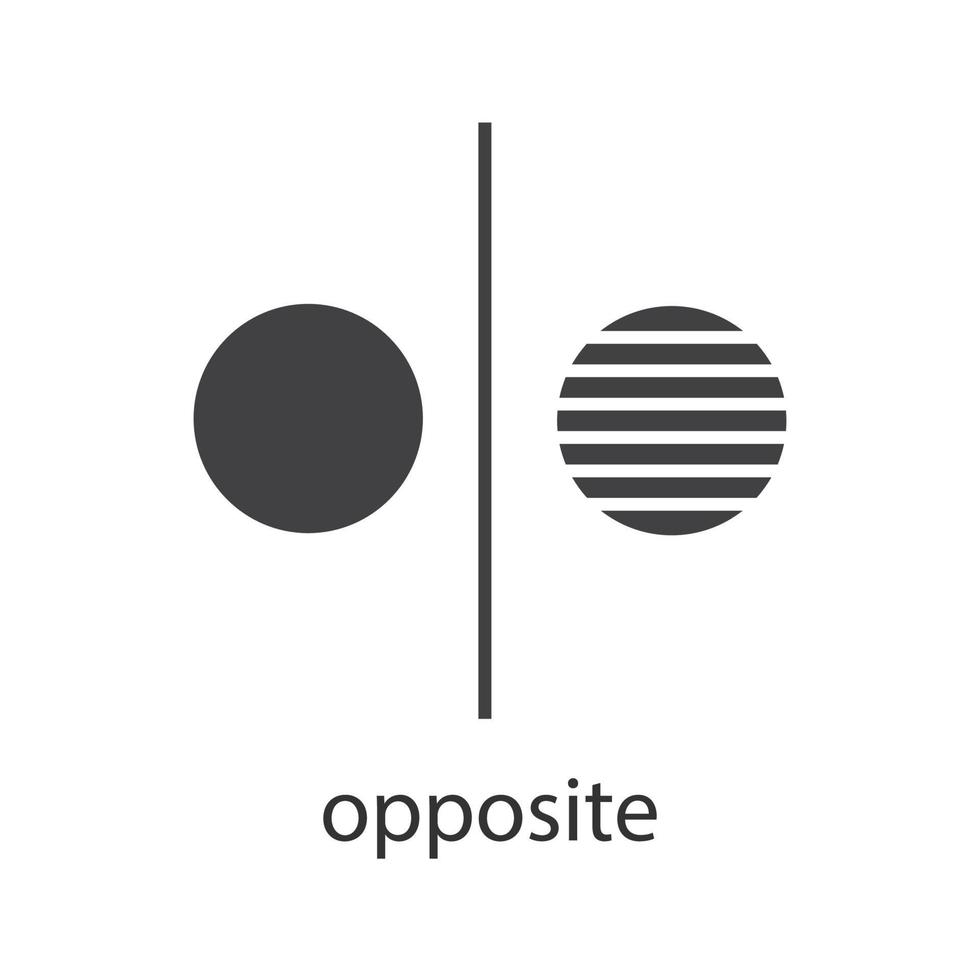 ícone de glifo do símbolo oposto. símbolo da silhueta de separação. oponentes abstraem metáfora. divisão. espaço negativo. ilustração isolada do vetor