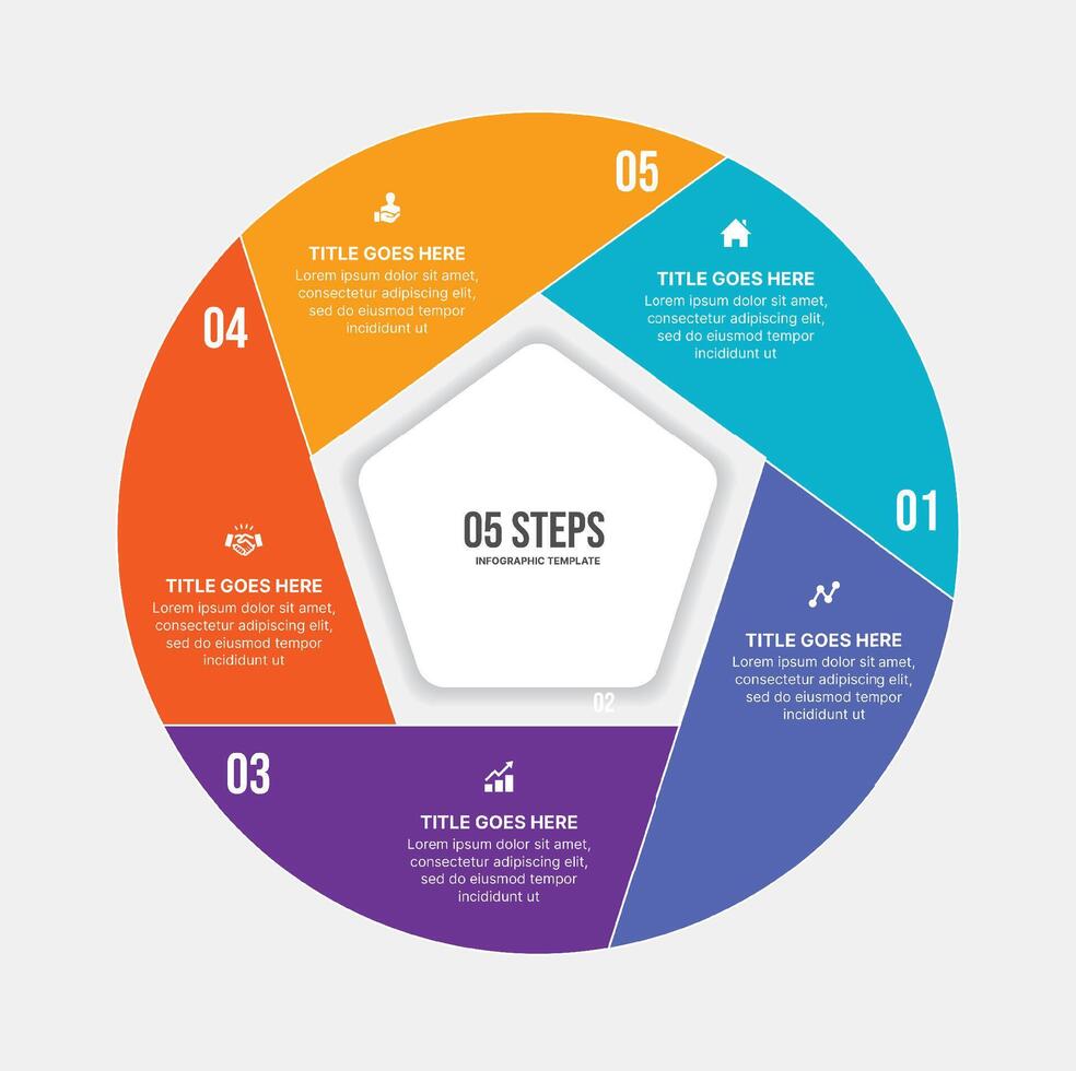 cinco 5 passos opções círculo o negócio infográfico modelo Projeto vetor