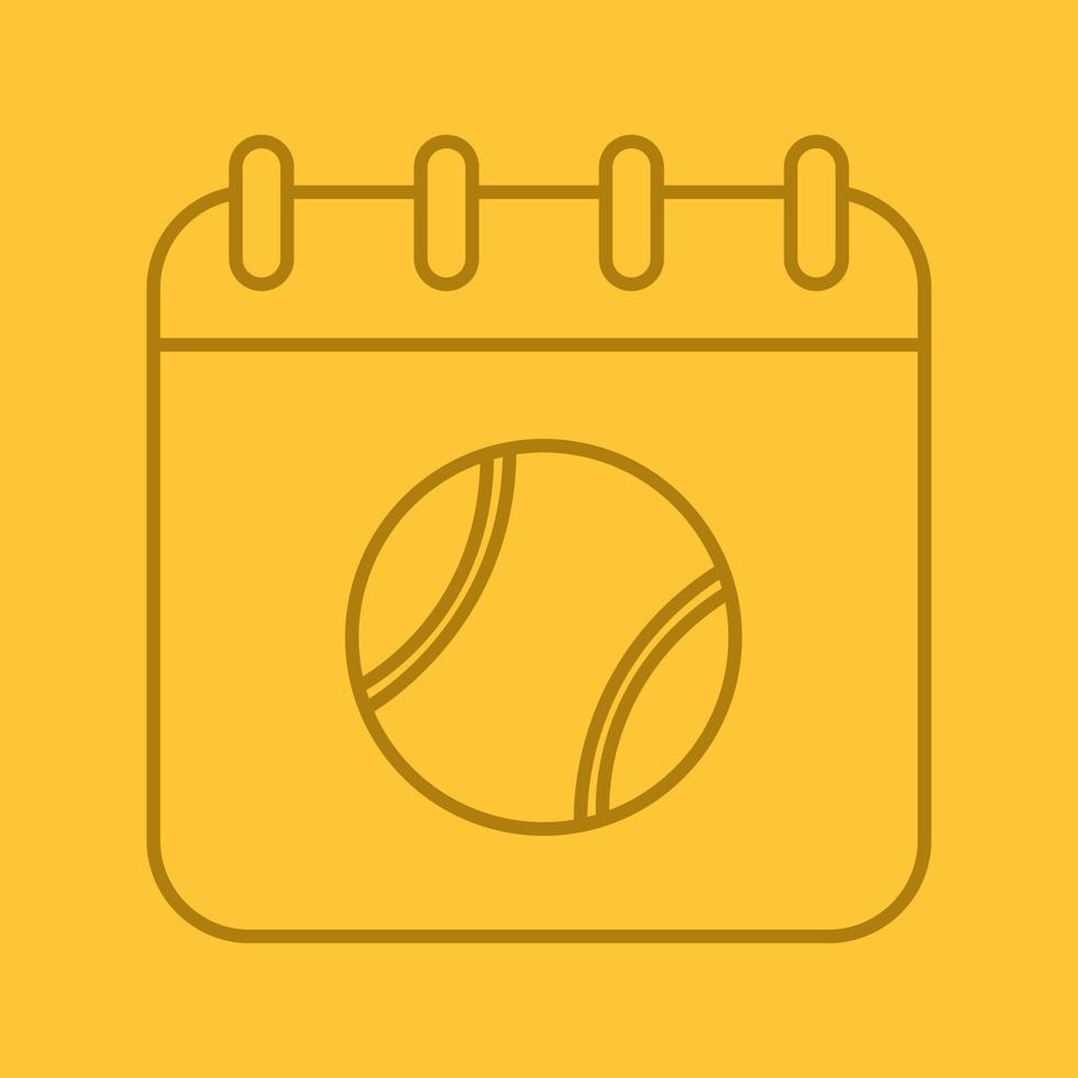 ícone linear de data de torneio de tênis. página do calendário com bola de tênis. símbolos de contorno de linha fina na cor de fundo. ilustração vetorial vetor