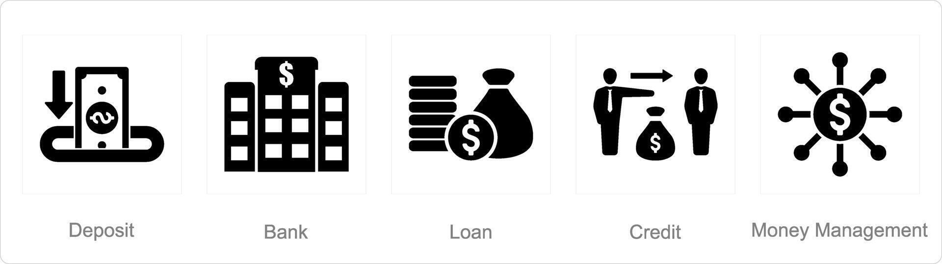 uma conjunto do 5 contabilidade ícones Como depósito, banco, empréstimo vetor