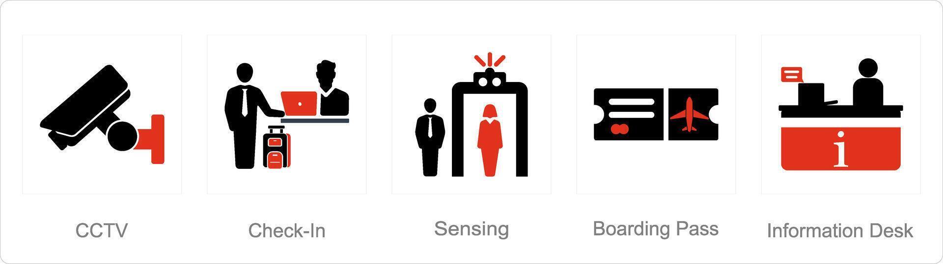 uma conjunto do 5 aeroporto ícones Como CFTV, Verifica em, de detecção vetor