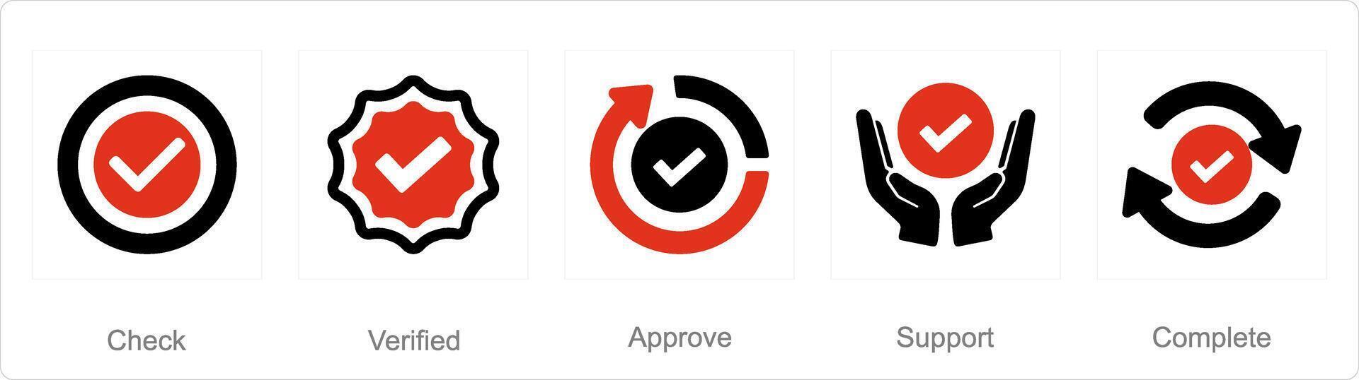 uma conjunto do 5 marca de verificação ícones Como verificar, verificado, aprovar vetor