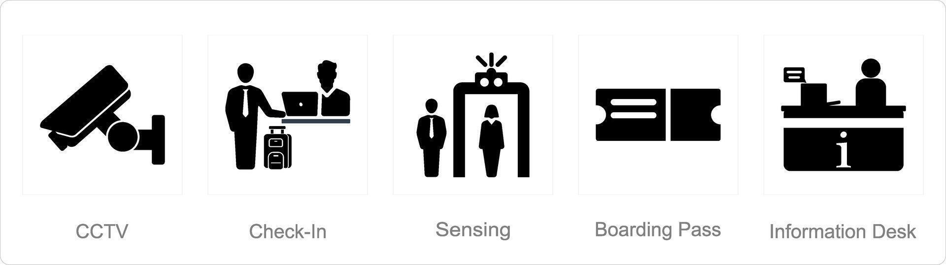 uma conjunto do 5 aeroporto ícones Como CFTV, Verifica em, de detecção vetor