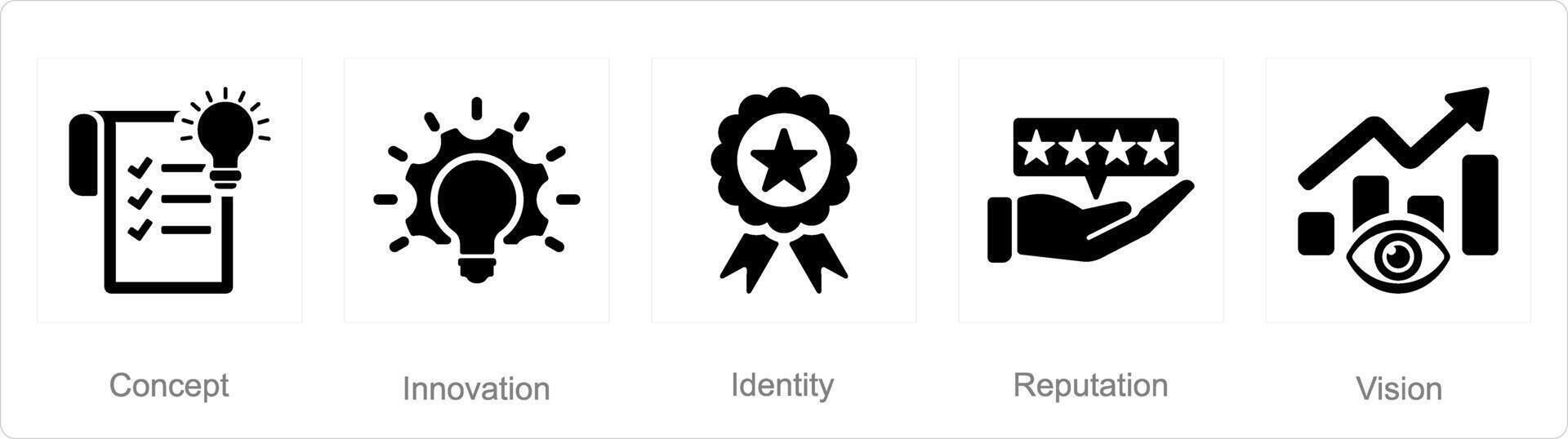 uma conjunto do 5 branding ícones Como conceito, inovação, identidade vetor
