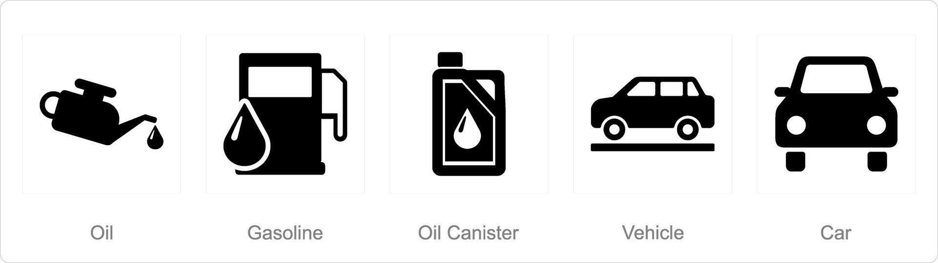 uma conjunto do 5 carro ícones Como óleo, Gasolina, óleo vasilha vetor