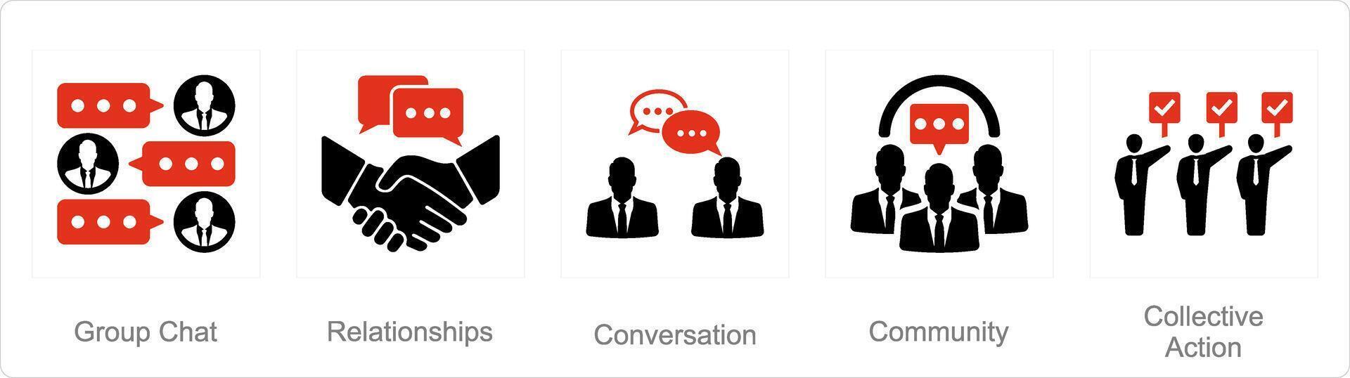 uma conjunto do 5 comunidade ícones Como grupo bater papo, relacionamentos, conversação vetor