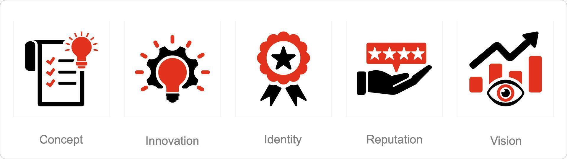 uma conjunto do 5 branding ícones Como conceito, inovação, identidade vetor