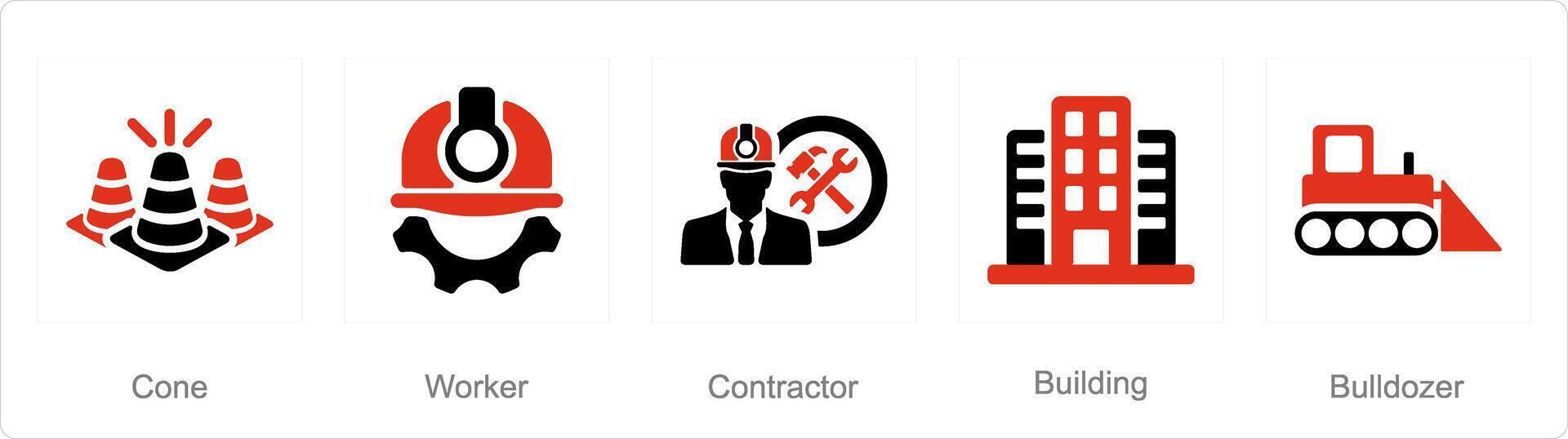 uma conjunto do 5 Construir ícones Como cone, trabalhador, contratante vetor