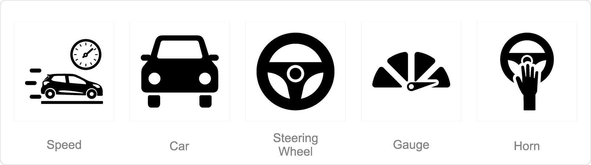 uma conjunto do 5 carro ícones Como velocidade, carro, direção roda vetor