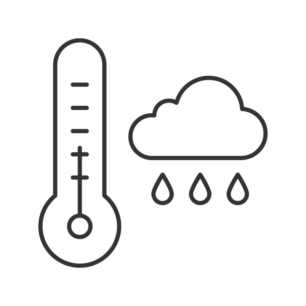 ícone linear do tempo de outono. termômetro e nuvem chuvosa. símbolo de contorno da estação fria e chuvosa. ilustração de linha fina de condição de tempo. desenho de contorno isolado de vetor