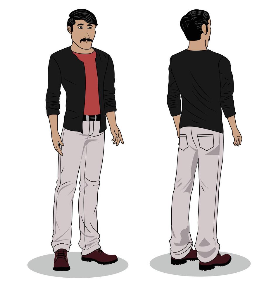 uma à moda homem em pé pose desenho animado personagem vetor ilustração