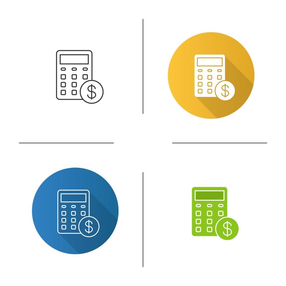 ícone de cálculos. design plano, estilos lineares e de cores. calculadora com cifrão. planejamento financeiro. ilustrações vetoriais isoladas vetor