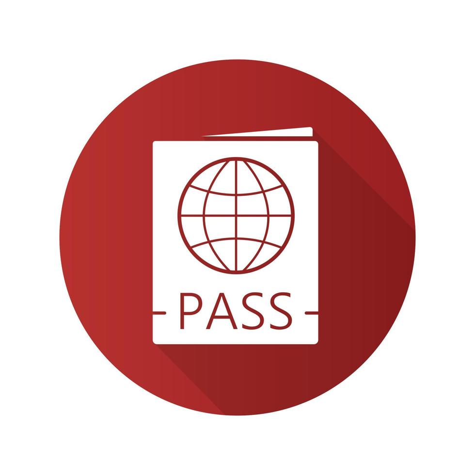 ícone de glifo de sombra longa de design plano de passaporte internacional. controle de passagem. ilustração da silhueta do vetor
