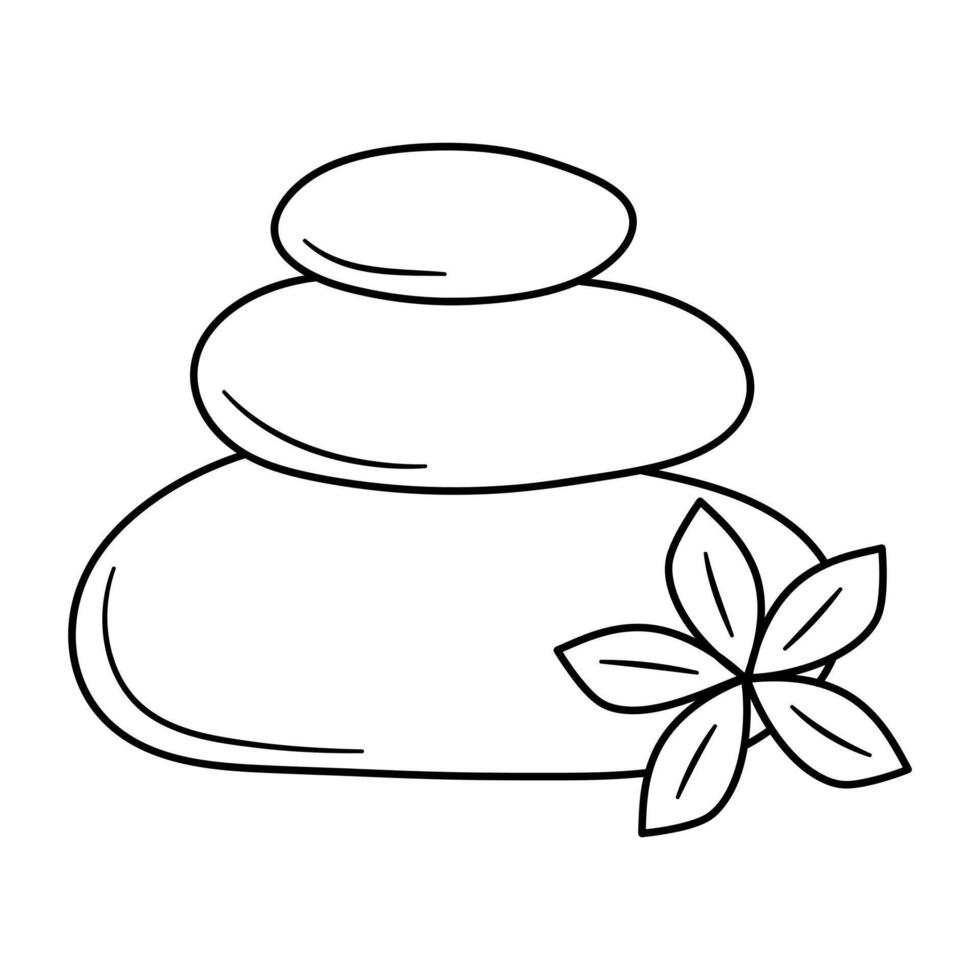 spa zen pedras com flor. pedra terapia. quente pedras. pedra massagem. mão desenhado rabisco vetor ilustração.