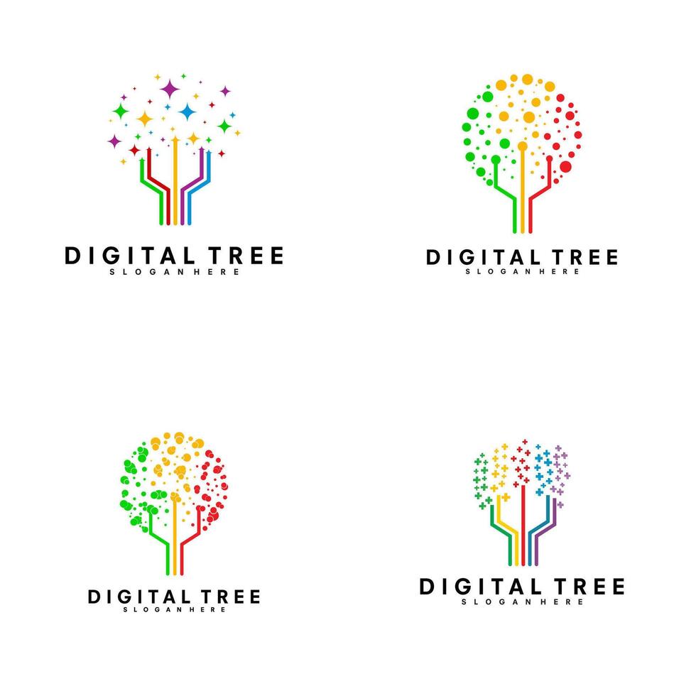 conjunto do digital árvore logotipo vetor modelo ilustração