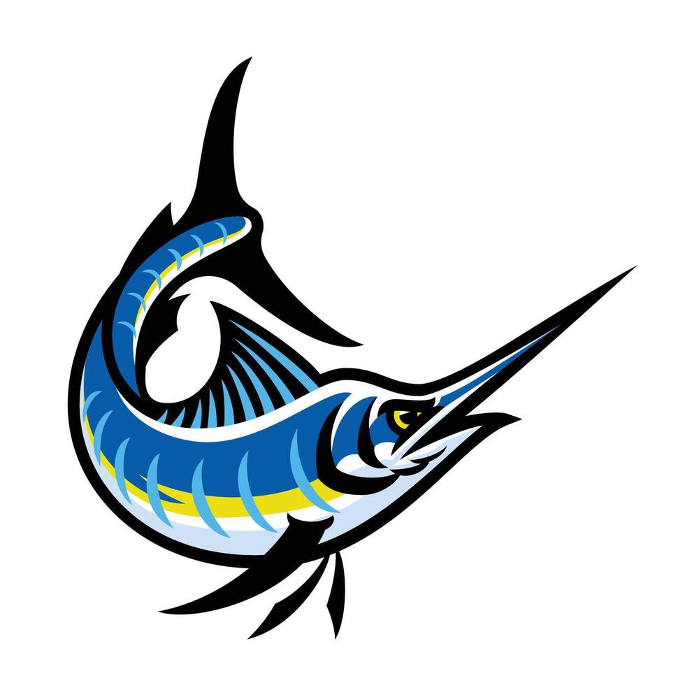 grande azul marlin peixe mascote Projeto vetor