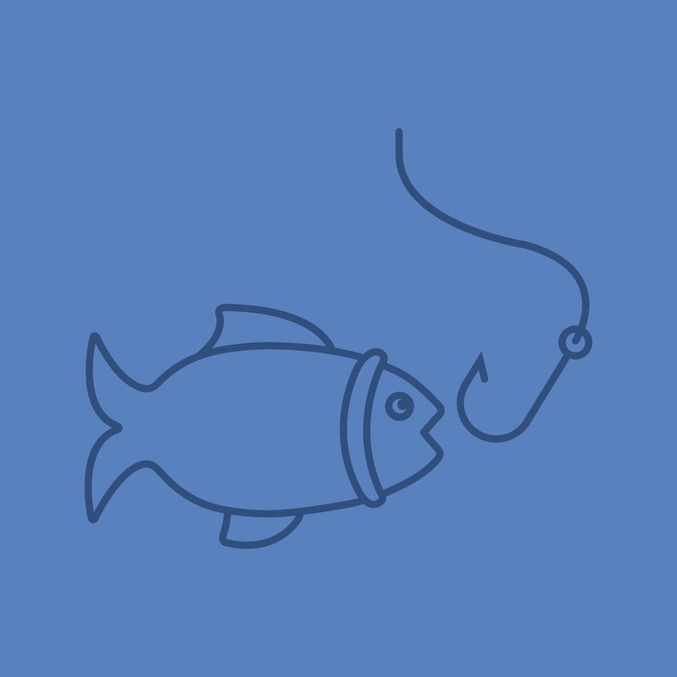 ícone linear de cor de pesca. peixe com anzol. símbolos de contorno de linha fina na cor de fundo. ilustração vetorial vetor