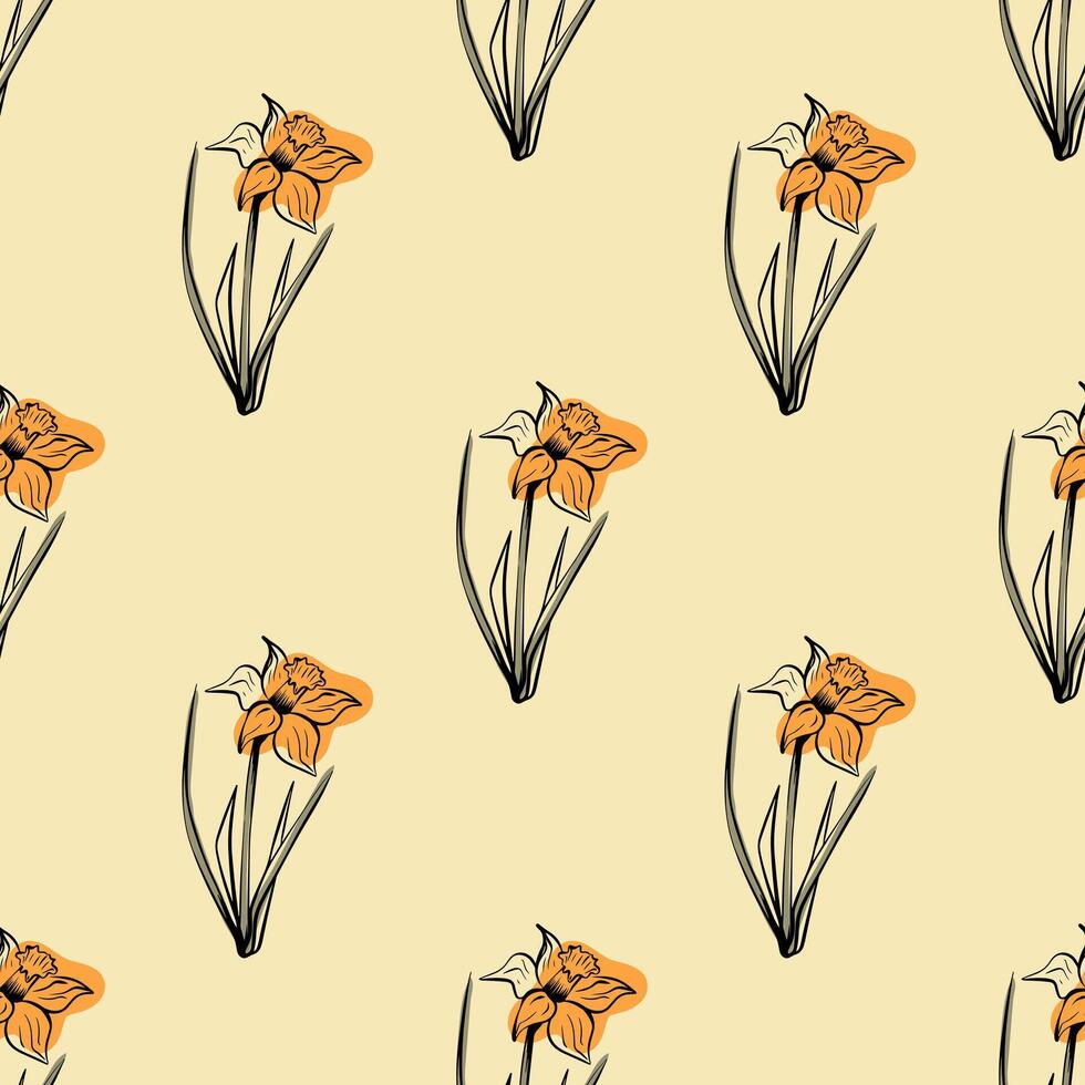 desatado floral padronizar dentro vintage estilo. silhueta do narciso flor em amarelo fundo para invólucro papel, fundo, têxteis. Primavera e verão coleção vetor