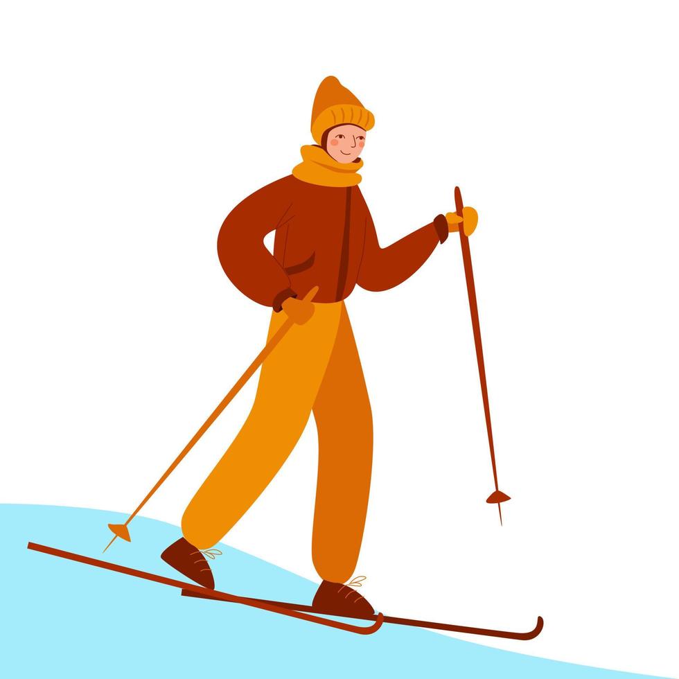 um homem vai esquiar na natureza vetor