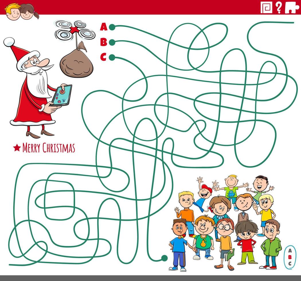 Labirinto Com Desenhos Animados De Papai Noel Com Presente E