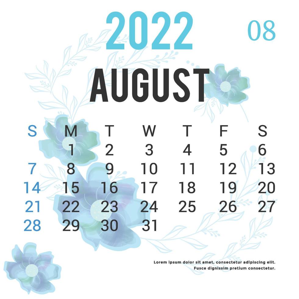 modelo de calendário para impressão 2022 vetor